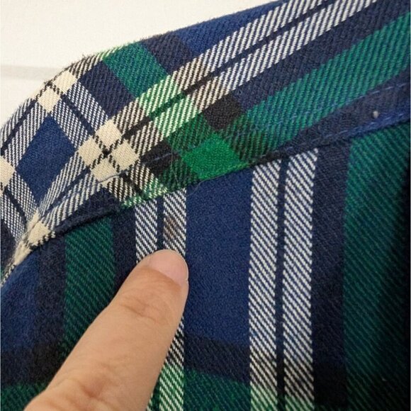 LL Bean Plaid Flannel Shacket Mens Size Large Blue Cotton Fleece Lined Shirt - Picture 3 of 10